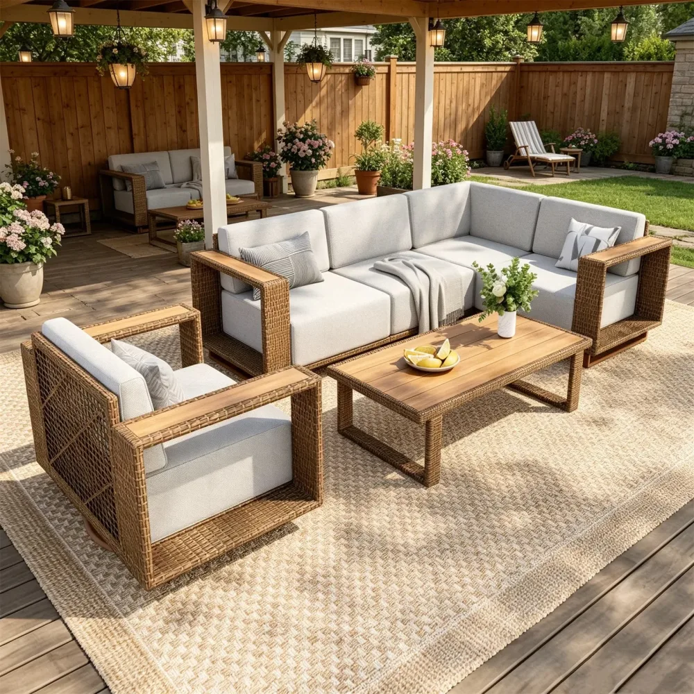 Wicker Patio beige 9.8 inches 9 in