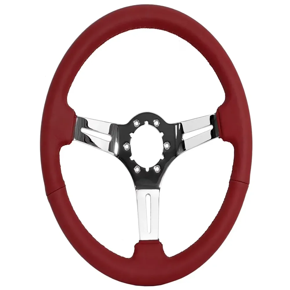 Leather Steering 14 inch 2.5 inch red
