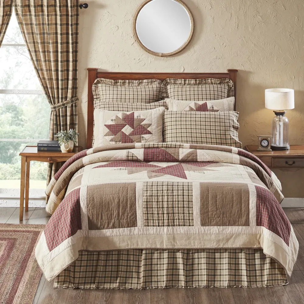 Bedding tan red green