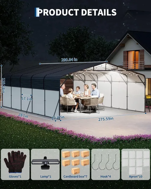 Metal Carport portable led gray