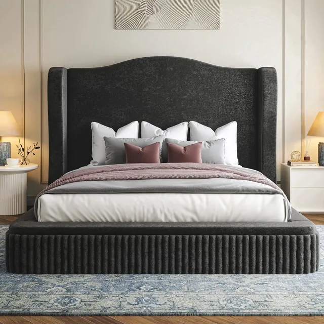 Bed Frame beige black 882 lbs