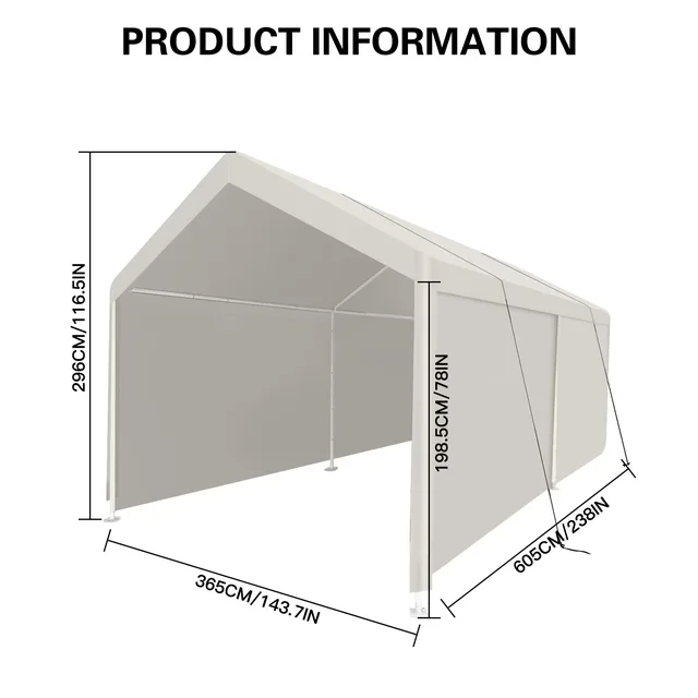 Portable Carport 20 ft waterproof