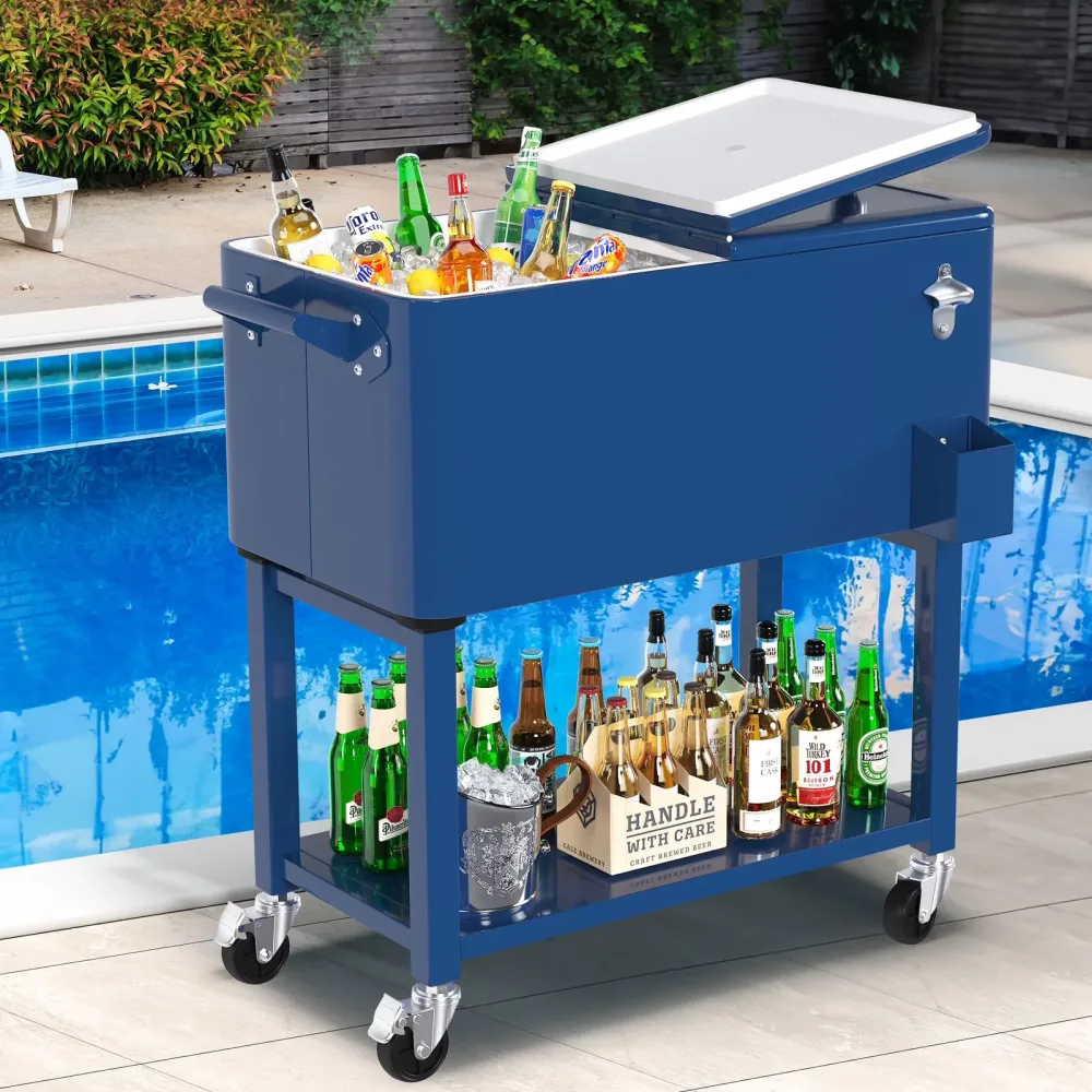Rolling Cooler 80 quart portable blue