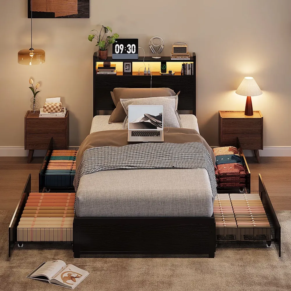 Queen Bed led brown black