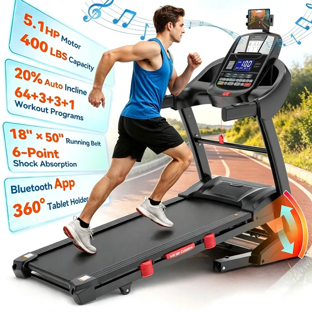 Incline Treadmill 300-400 lbs foldable led