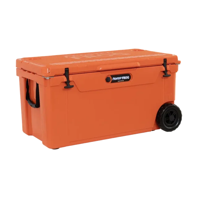 Rolling Cooler 110 quart orange heavy-duty