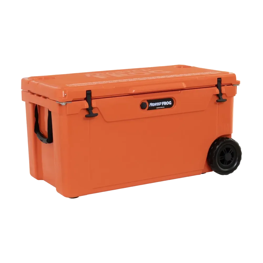 Rolling Cooler 110 quart orange heavy-duty