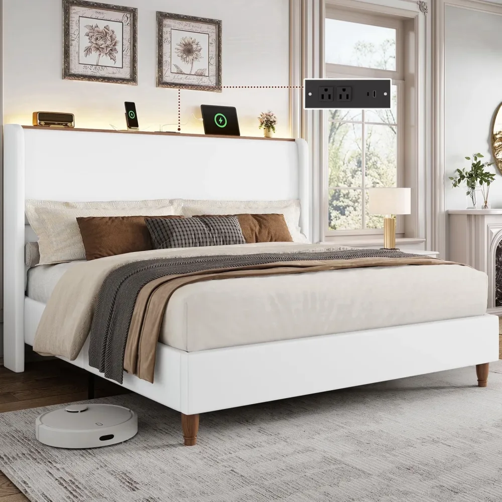 Platform Bed led beige white