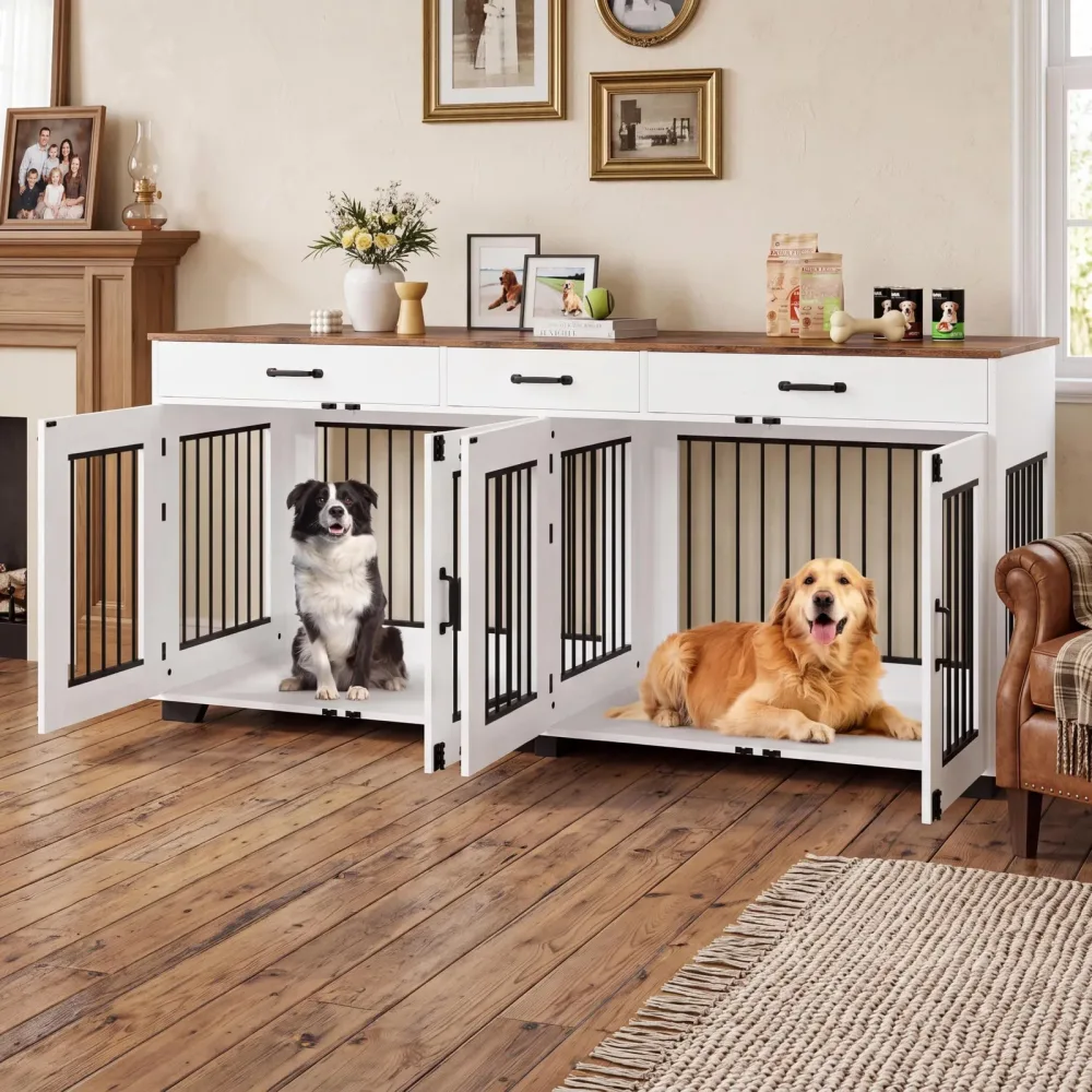 Dog Crate white brown 71"