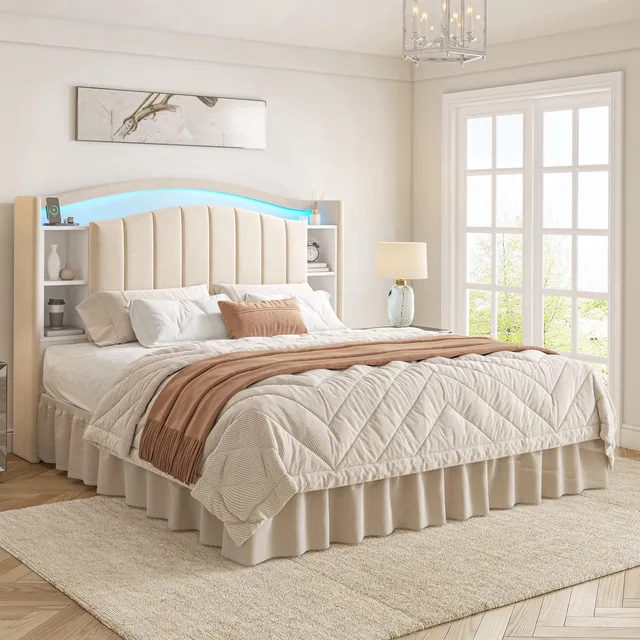 Bed Frame led beige 14 inches